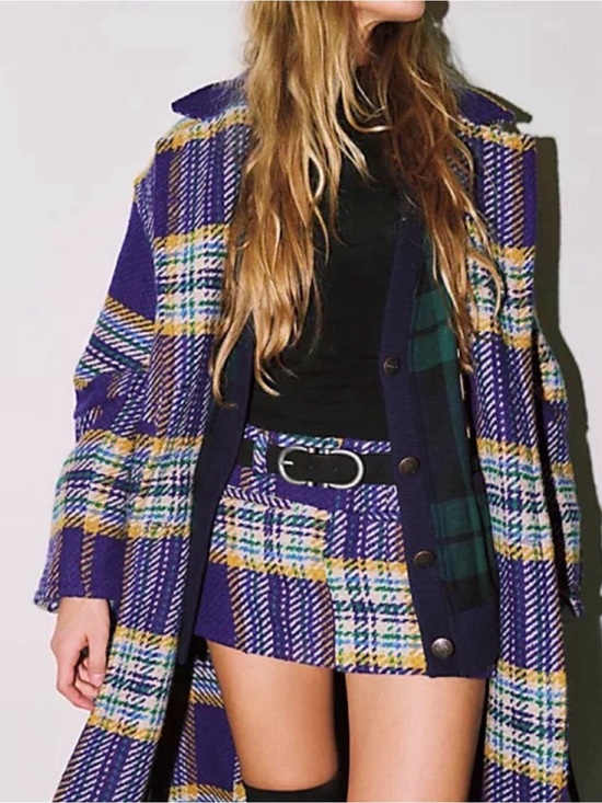 Free People Dresses & Skirts - Free People Navy Combo Textured Plaid Mini Skirt Size 6 NWT $128
